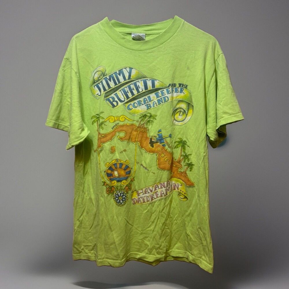 VTG Rare 1997 Jimmy Buffett Havana Daydreamin Tour Shirt Large Lime Green Map